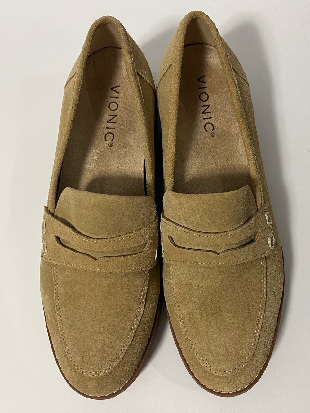 Vionic Eloide Nubuck Brown Suede Leather Loafers Womens 7 Chunky Lug Sole Preppy - Picture 4 of 11